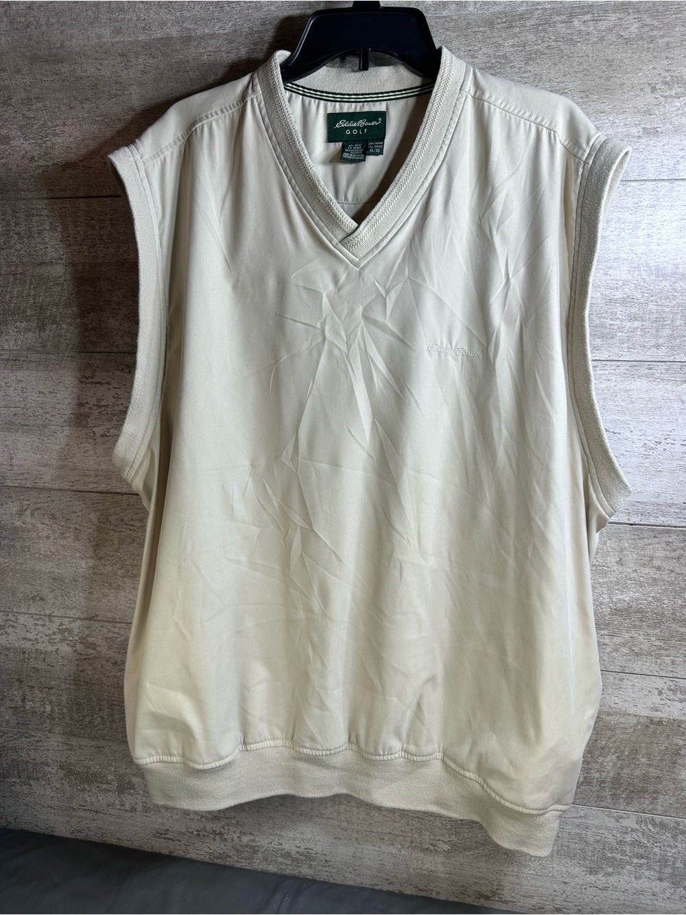Eddie Bauer Golf Wind Vest Tan Beige V-Neck Pullover Men’s Size XL